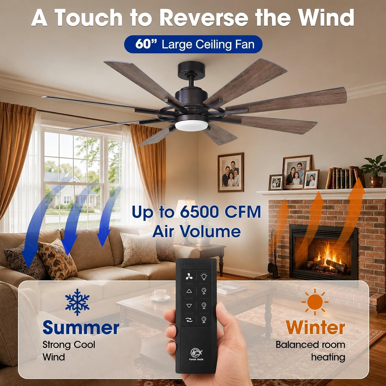 Ceiling Fans with Lights and Remote, 60 Inch Farmhouse Chandelier Ceiling Fan for Bedroom Rustic Lighting Ceiling Fans Outdoor Indoor, DC Motor Reversible 8 Blades, Noiseless, ETL, Oil Rubbed Bronze