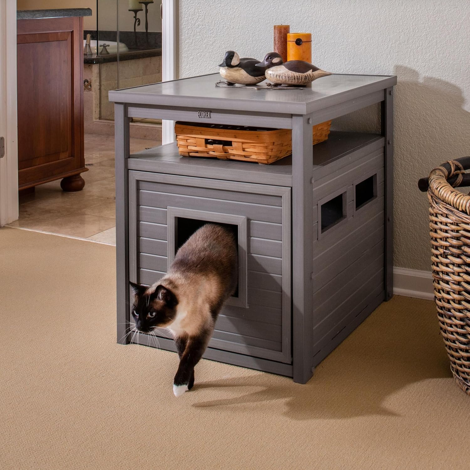 New Age Pet ECOFLEX Jumbo Cat Box Cover and End Table with Litter Box Enclosure and a 10 Year Warranty Hides Unsightly Litter Box made with Moisture & Odor Resistant Composite Material, Grey
