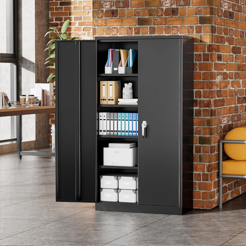 Greenvelly 72' H Metal Storage Cabinet, 36' W x 18' D Black Metal Cabinet with 2 Doors and 4 Adjustable Shelves,Locking Cabinets for Office, Home, Garage, School