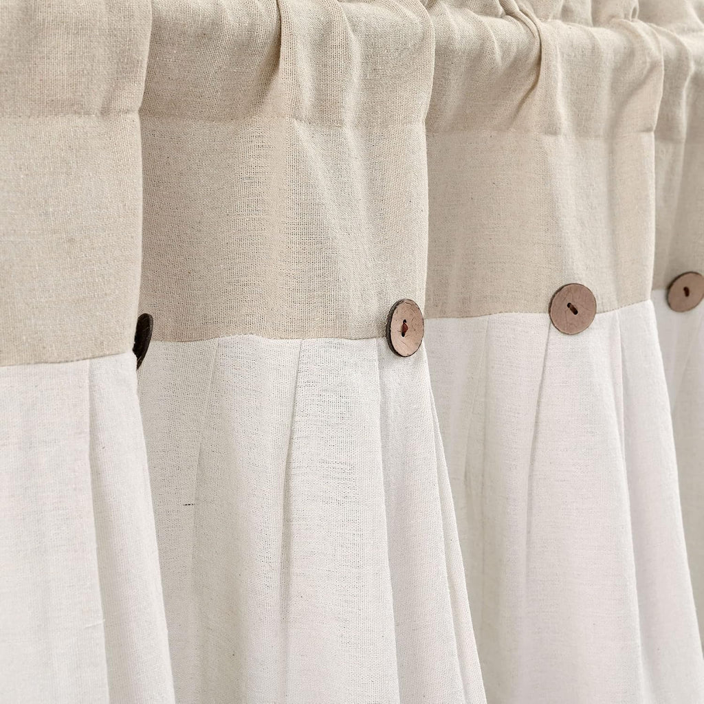 Lush Decor Linen Button Valance | 52'W x 18'L | Farmhouse Style | Coconut Husk Buttons | Pack of 12