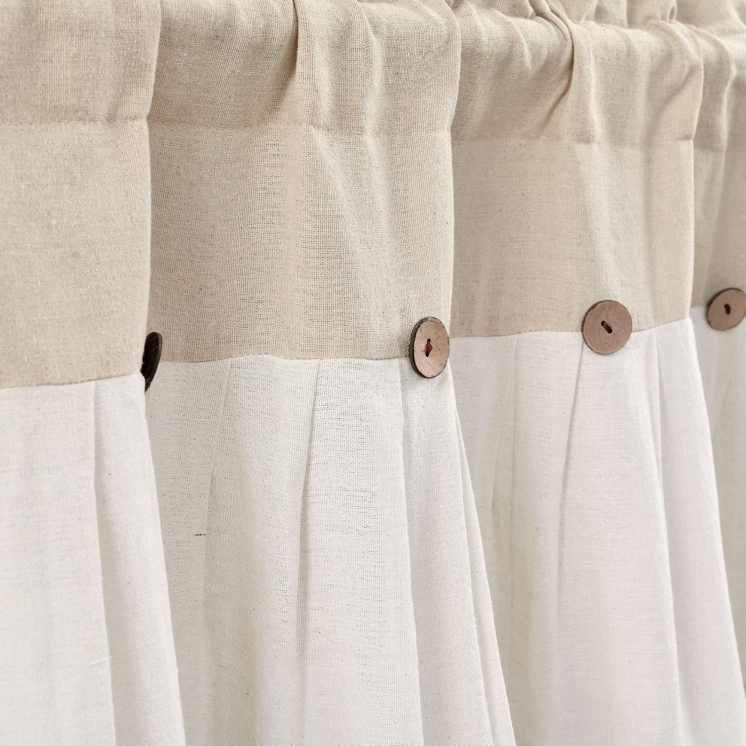 Lush Decor Linen Button Valance | 52'W x 18'L | Farmhouse Style | Coconut Husk Buttons | Pack of 12