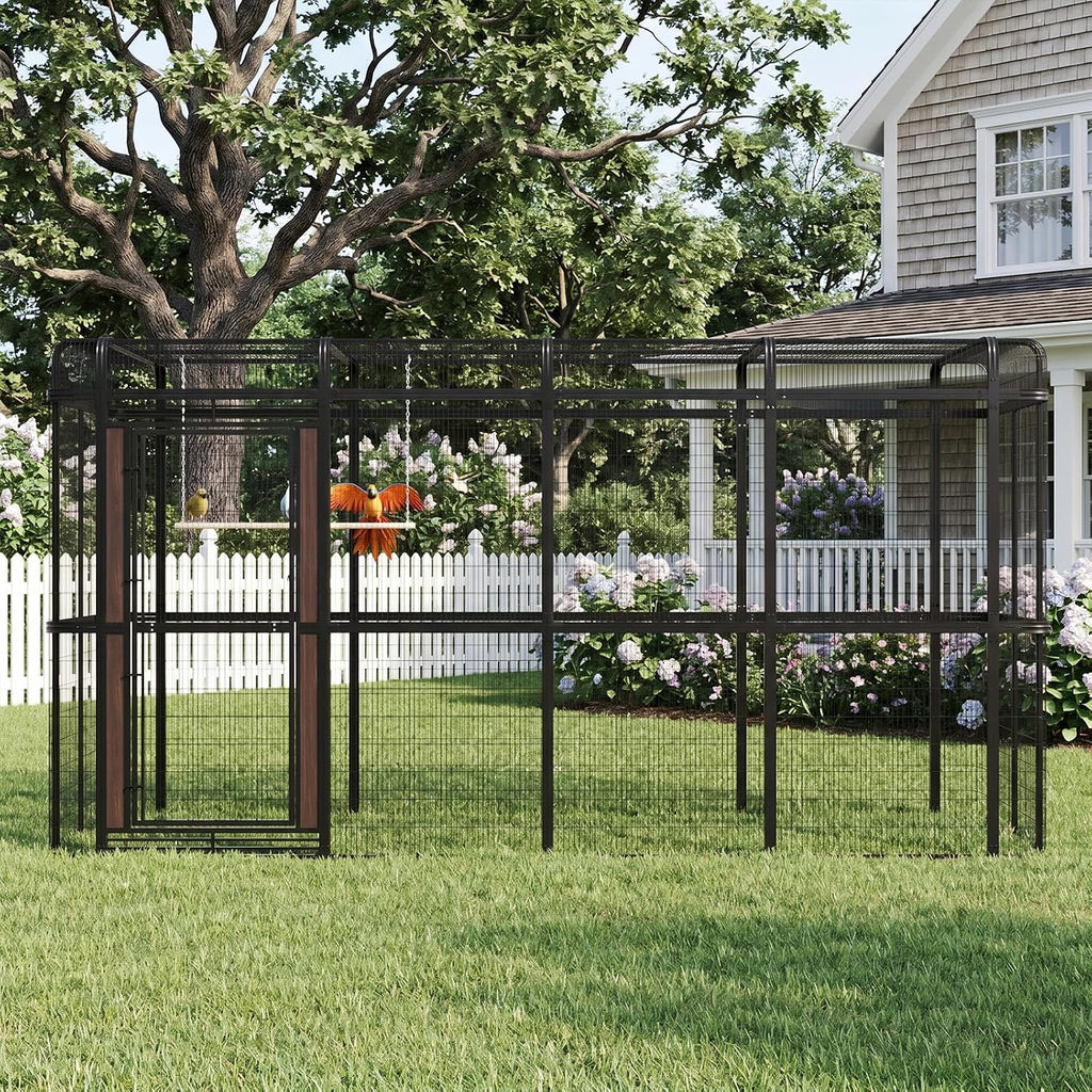 154' Heavy Duty Outdoor Walk-in Bird Cage - Carbon Crystal Board & Metal Aviary for Macaws, Budgies, Conures, Lovebirds & More - Spacious Flight Cage for Large & Small Birds
