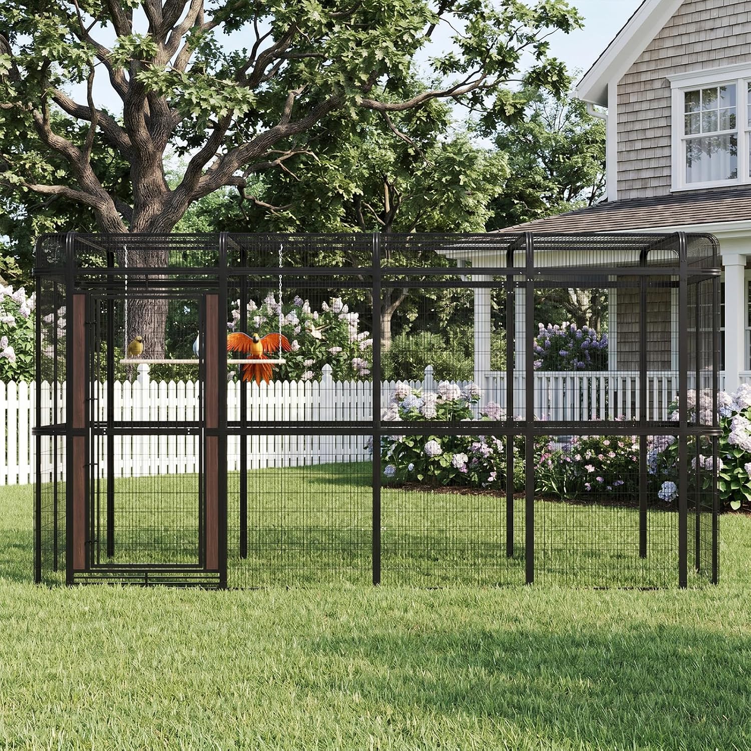 154' Heavy Duty Outdoor Walk-in Bird Cage - Carbon Crystal Board & Metal Aviary for Macaws, Budgies, Conures, Lovebirds & More - Spacious Flight Cage for Large & Small Birds