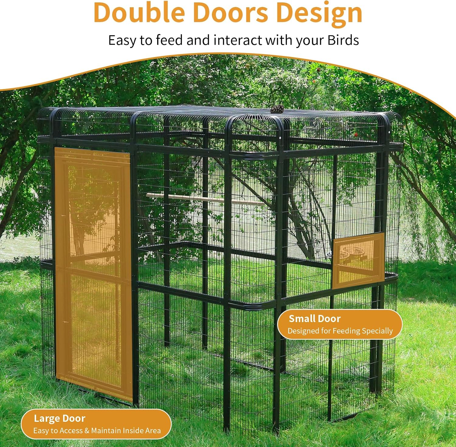 120' Heavy Duty Outdoor Walk-in Bird Cage – Carbon Crystal Board & Metal Aviary for Macaw, Budgie, Conure, Lovebird & More,Spacious Flight Cage (Black)