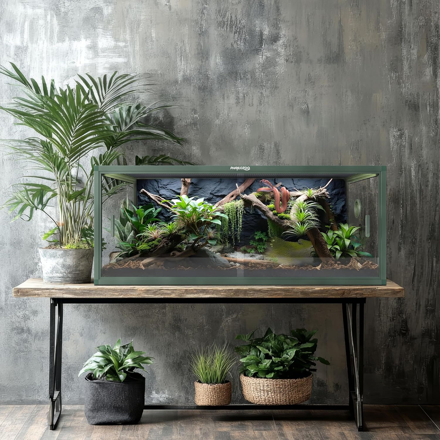 Phailozoo Stackable Reptile Enclosure, 85 Gallon Reptile Tank for Bearded Dragon, Snake, Ball Python, Colorful Aluminum Frame & Front Opening Tempered Glass Door with Handles for Easy Maintenance
