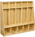 Amazon Basics Coat Locker, 5-Section with Bench, Daycare Classroom Furniture, Backpack Storage, 13'D x 54'W x 48'H, Natural Finish, Solid Pine Wood, Mudroom Furniture with Hooks for Home