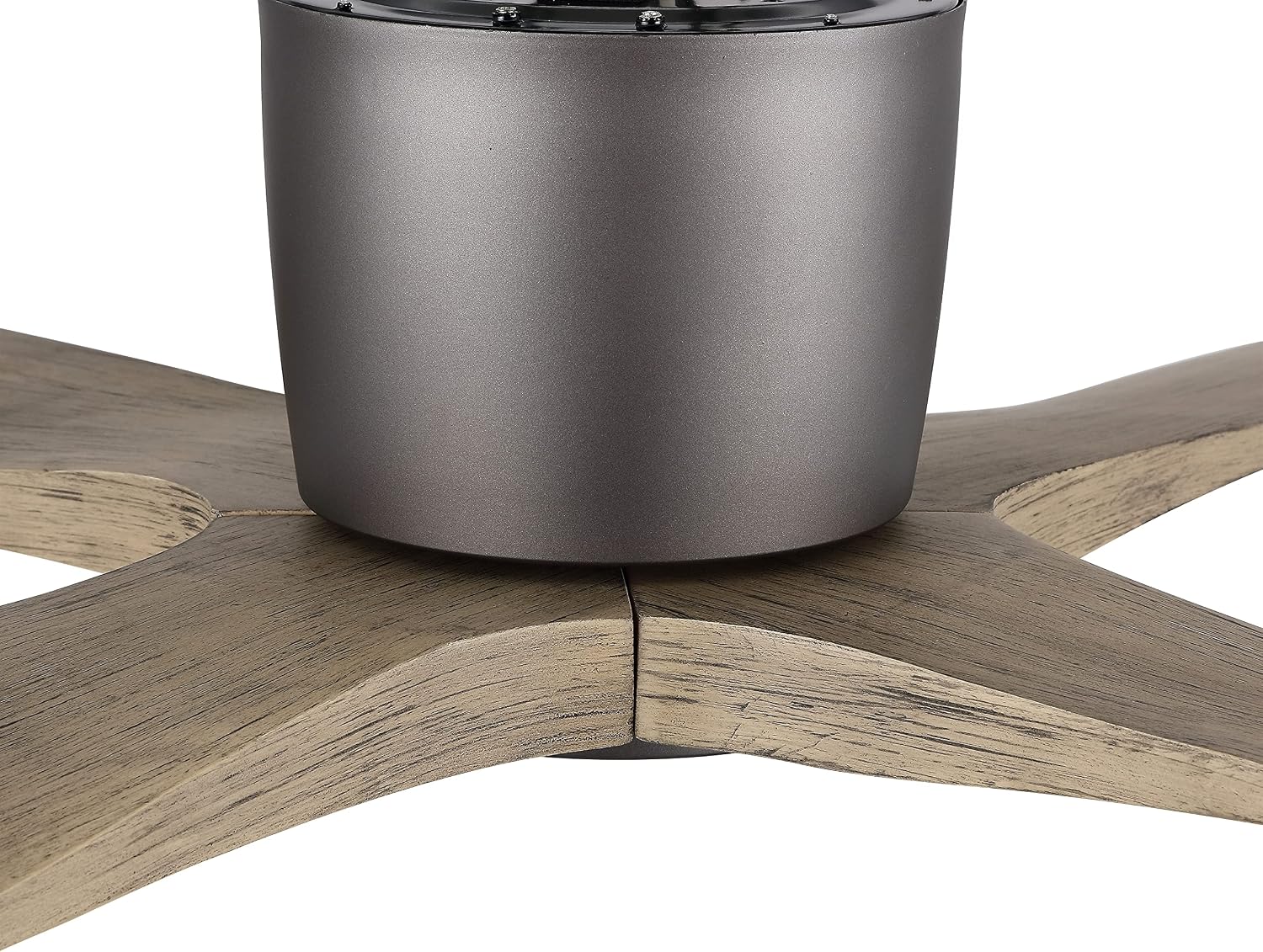 WINGBO 54 Inch Flush Mount DC Ceiling Fan without Lights, 4 Reversible Carved Wood Blades, 6-Speed Noiseless DC Motor, Hugger Ceiling Fan No Lights in Graphite Finish with Gray Blades, ETL Listed