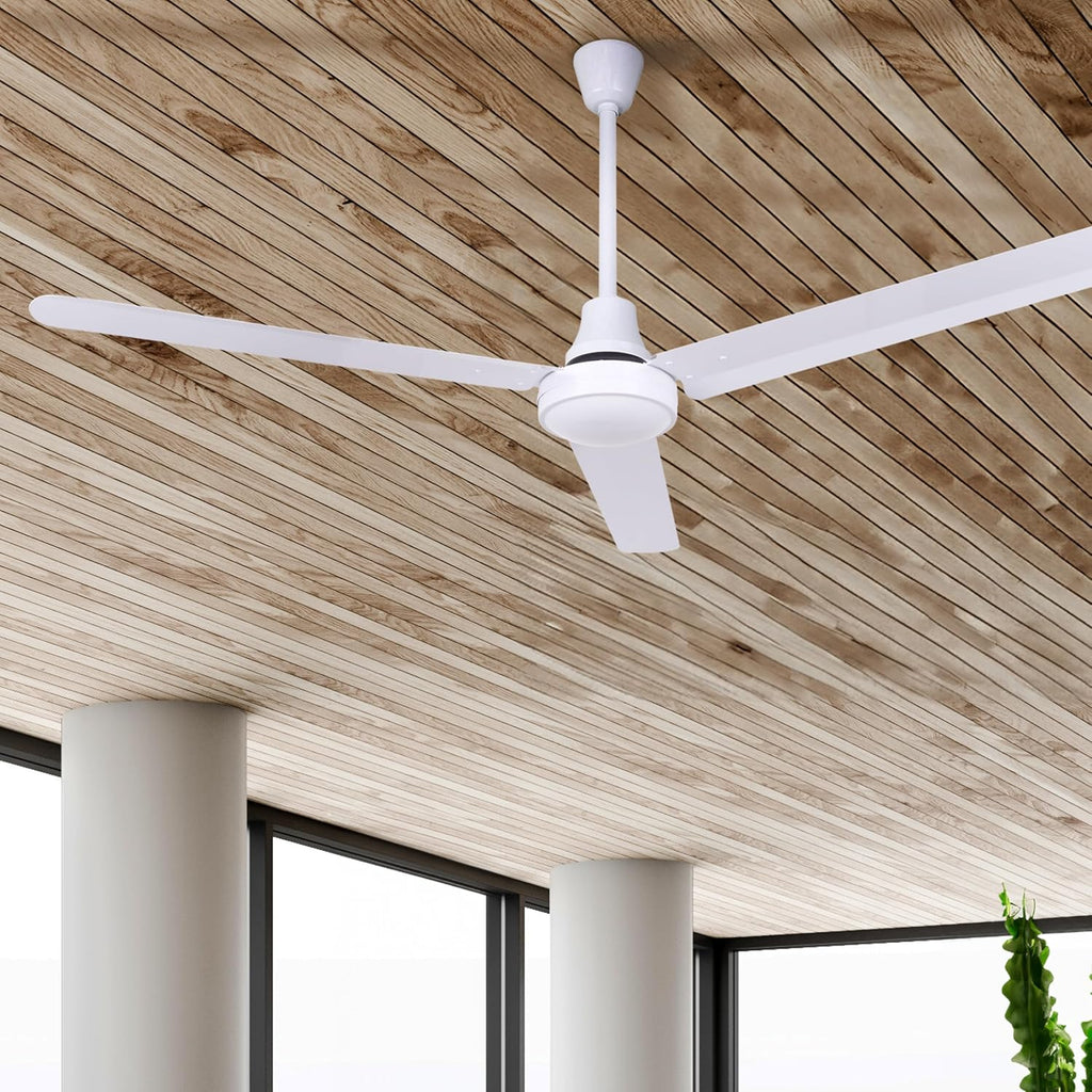60' White Weatherproof Industrial Ceiling Fan – High-Performance DC Motor – Wall Control – Ideal for Outdoor Patios, Warehouses & Gyms
