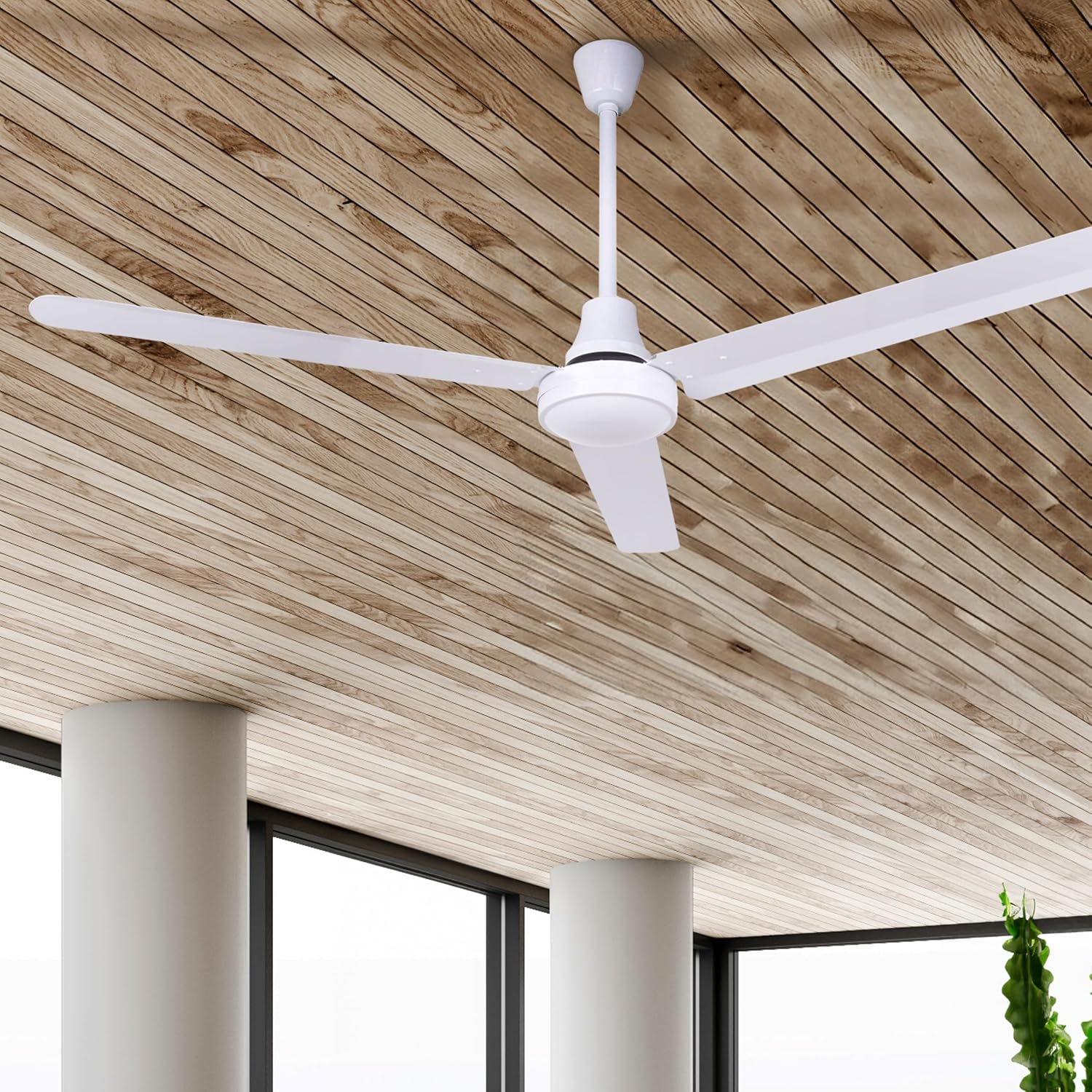 60' White Weatherproof Industrial Ceiling Fan – High-Performance DC Motor – Wall Control – Ideal for Outdoor Patios, Warehouses & Gyms