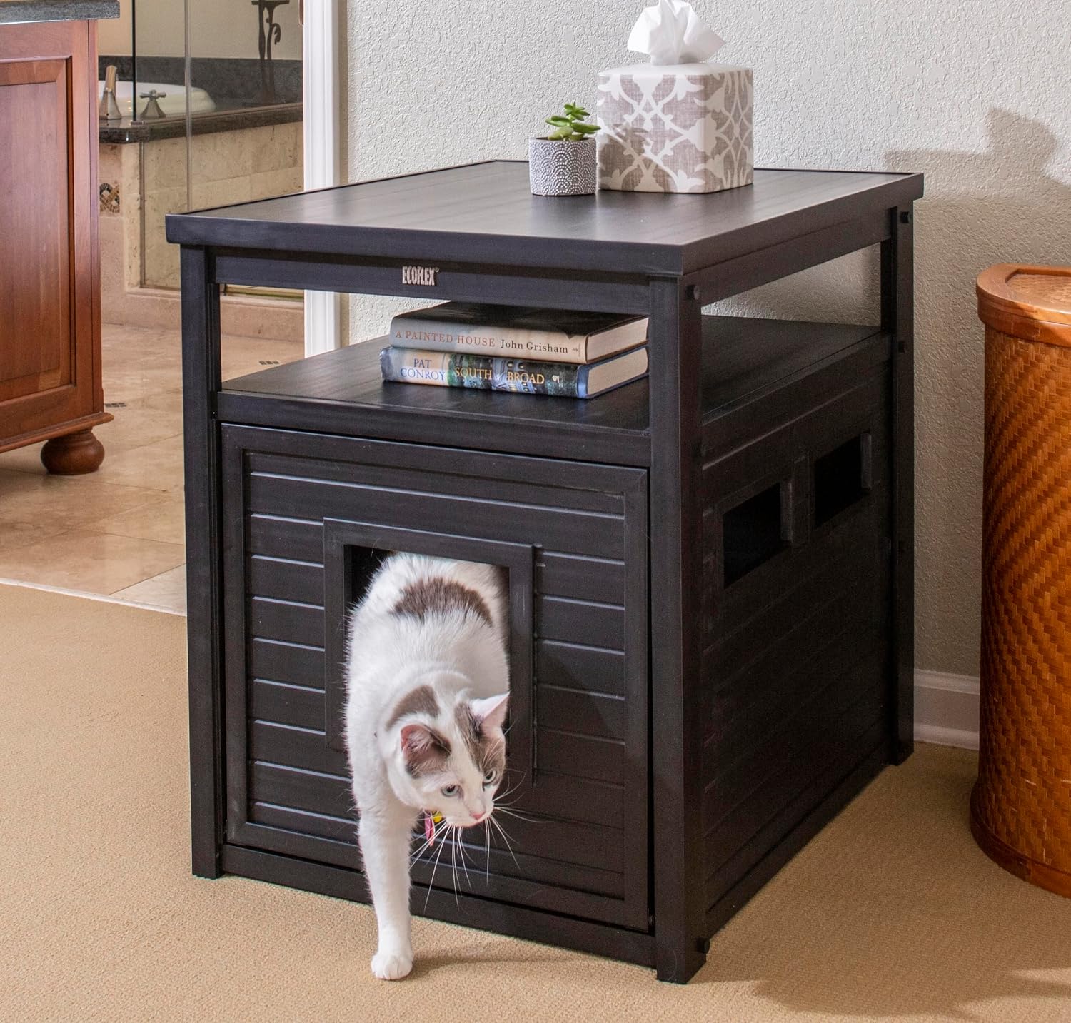 New Age Pet ECOFLEX Litter Loo Standard & Jumbo Sizes, 4 Colors, Moisture and Odor Resistant Enclosure & End Table, No‑Tools Assembly, 10 Year Warranty, Espresso Black, Jumbo