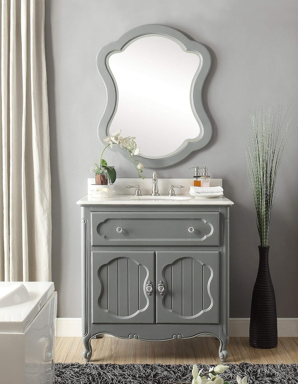 34' Knoxville Victorian Shabby Chic Gray Bathroom Vanity & Mirror GD-1533CK-MIR