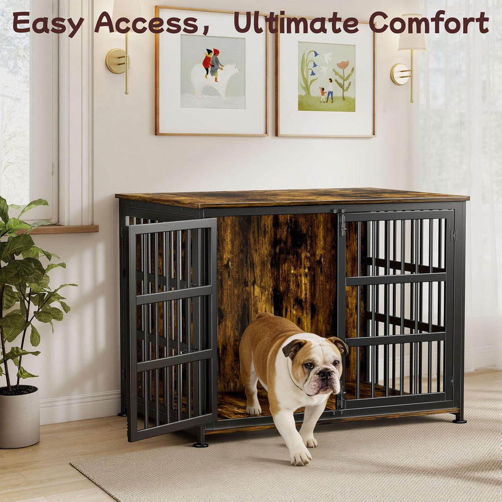 41'' Dog Crate Furniture Large Breed Dog Crate Dog Kennels for Inside Wooden Dog Crates End Table Heavy Duty Indoor Combination Cage for Medium to Large Dogs Walnut