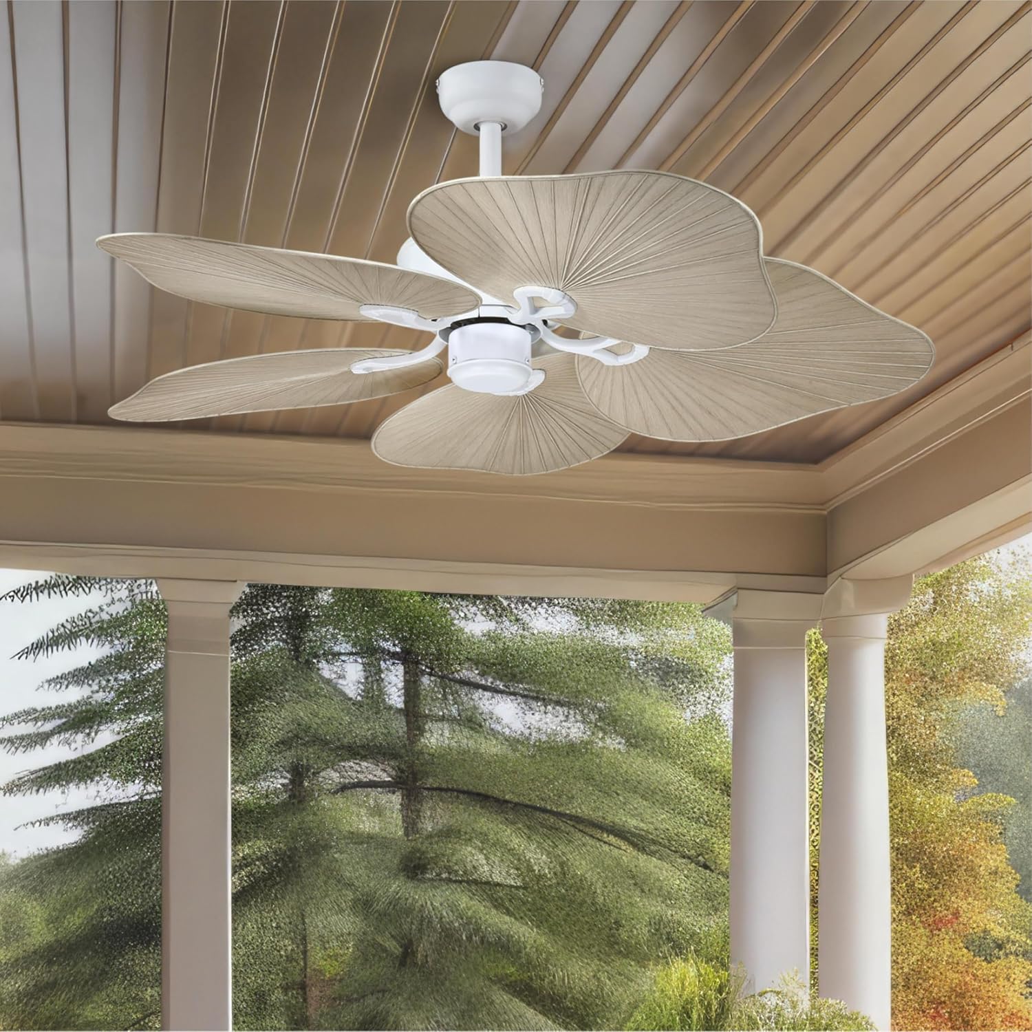 Westinghouse Lighting Oasis Tropical Ceiling Fan, 44 Inch Indoor/Outdoor Ceiling Fan with Remote Control, Matte White Finish, DC Motor