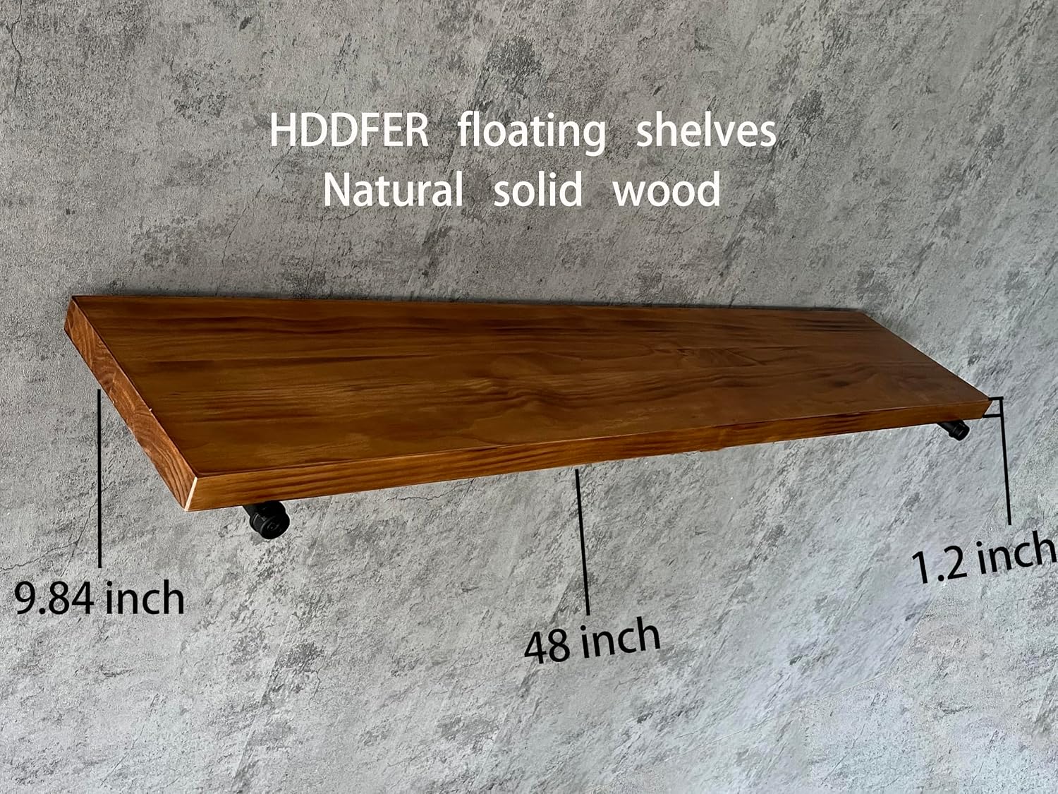 HDDFER Industrial Pipe Wall Wood Shelves,Real Wooden Shelves 48' in Special Brown Color with 1.2' Extra Thickness, Modern Floating Shevles Bookshelf Shelving Units for Rustic Farmhouse Decor