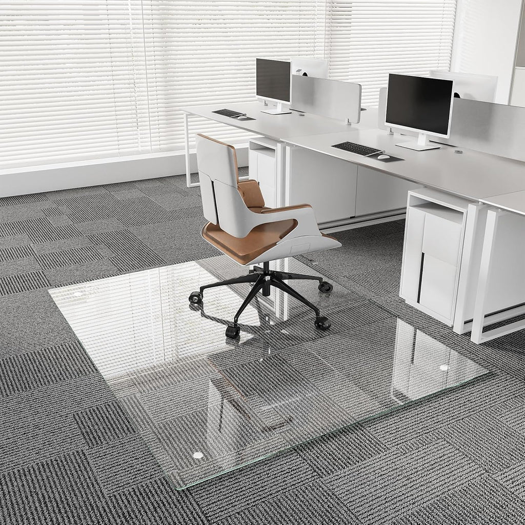 Koonmi Glass Chair Mat for Carpet, 36'x48' Tempered Glass Office Chair Mat, Glass Floor Mats with Rounded and Polished Edges, Desk Chair Mats with 4 Anti-Slip Pads for Hardwood Floor, Carpet