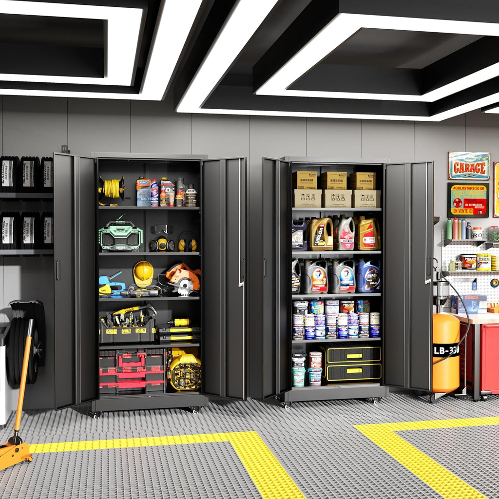 Greenvelly 73' Storage Cabinet with Wheels,Metal Rolling Garage Cabinet with Locking Doors and 4 Adjustable Shelves for Home,Kitchen,Office,Warehouse(32' W x 16' D)