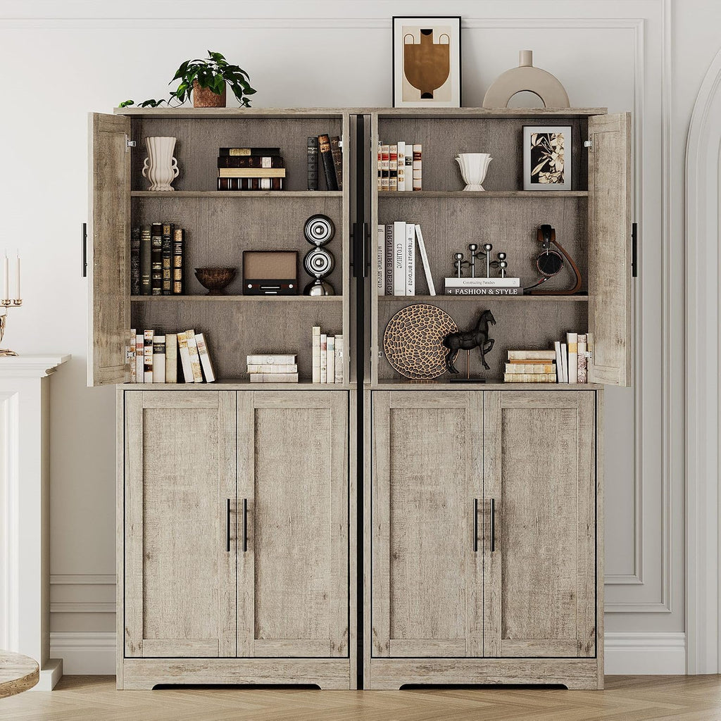 IDEALHOUSE Pantry Cabinet,70' Tall Kitchen Pantry Cabinet with 4 Doors and 3 Adjustable Shelves, Freestanding Cupboard, Modern Storage Cabinet for Bathroom, Dining Room, Living Room, Gray