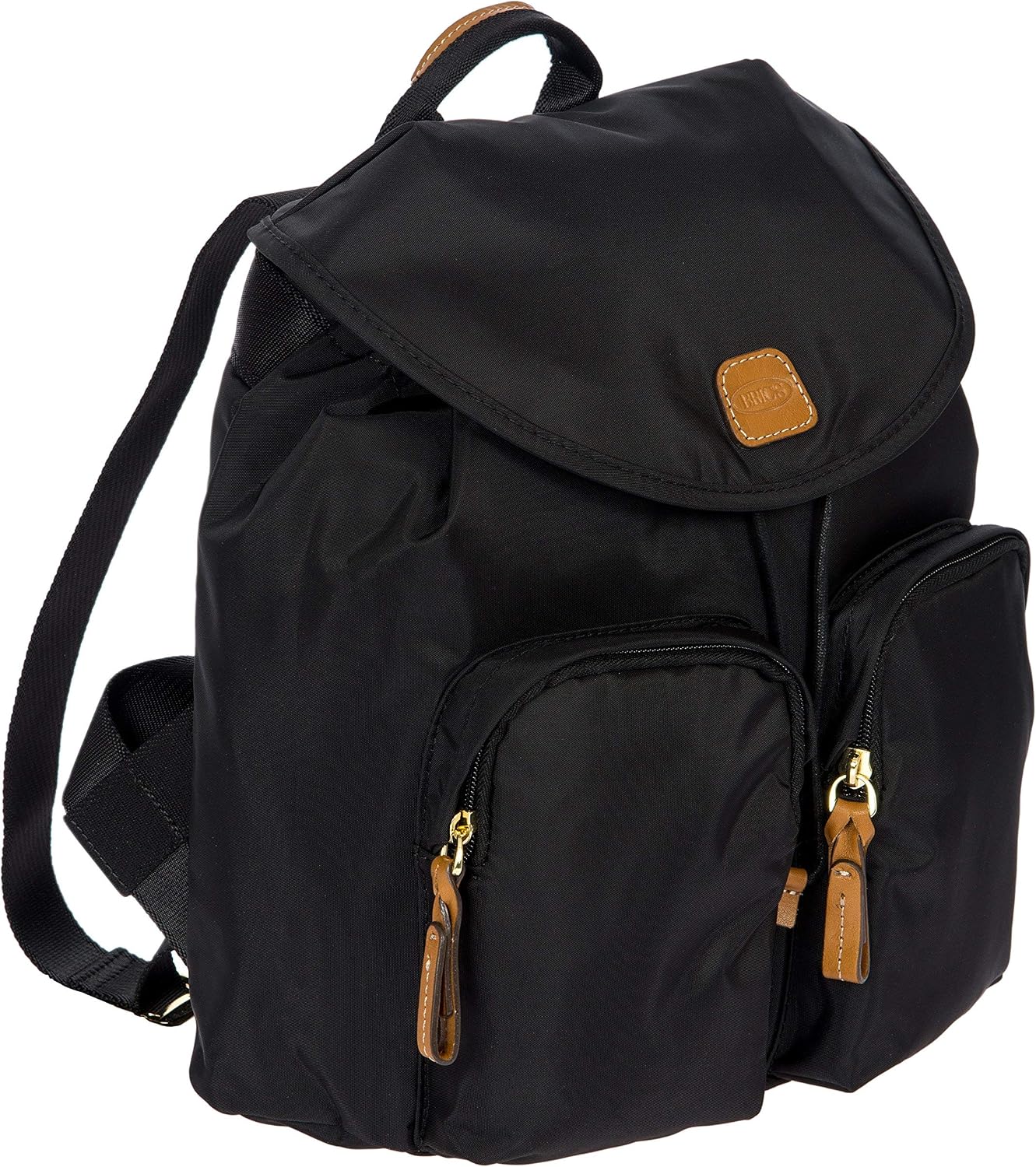 Bric's X-Travel Piccolo City Backpack 10', Water-Resistant Satin Nylon Daypack with Leather Details, Drawstring Closure, Adjustable Straps and Multi-Pocket Organization - Black