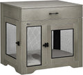 PawHut Dog Crate Furniture with Soft Water-Resistant Cushion, Dog Kennel End Table with Drawer, Puppy Crate for Small Dogs Indoor with 2 Doors, Gray