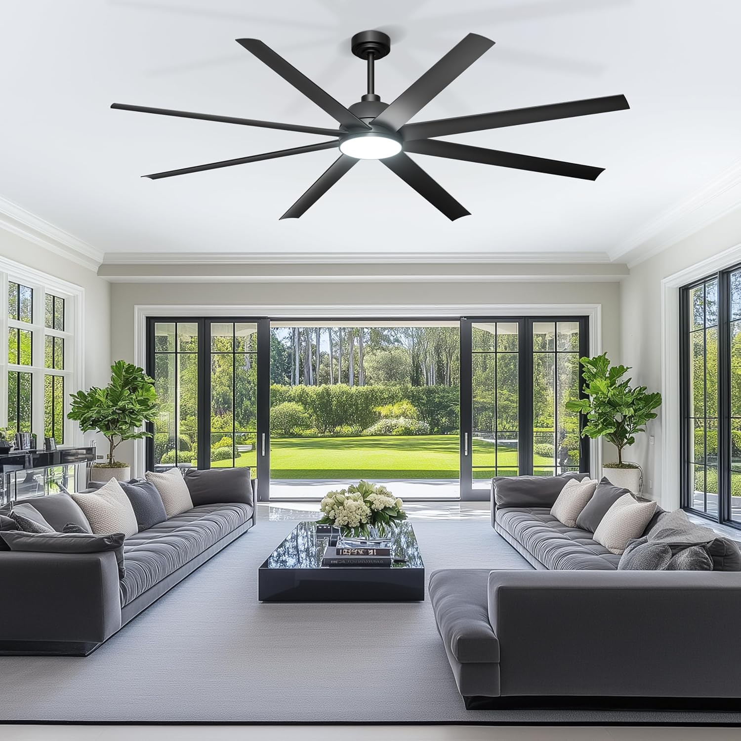 72'' Ceiling Fan with Light - Remote & APP Control, 3 CTT Dimmable, 6 Speed Reversible DC Motor Fan for Shop, Garage, Covered Outdoor, Black