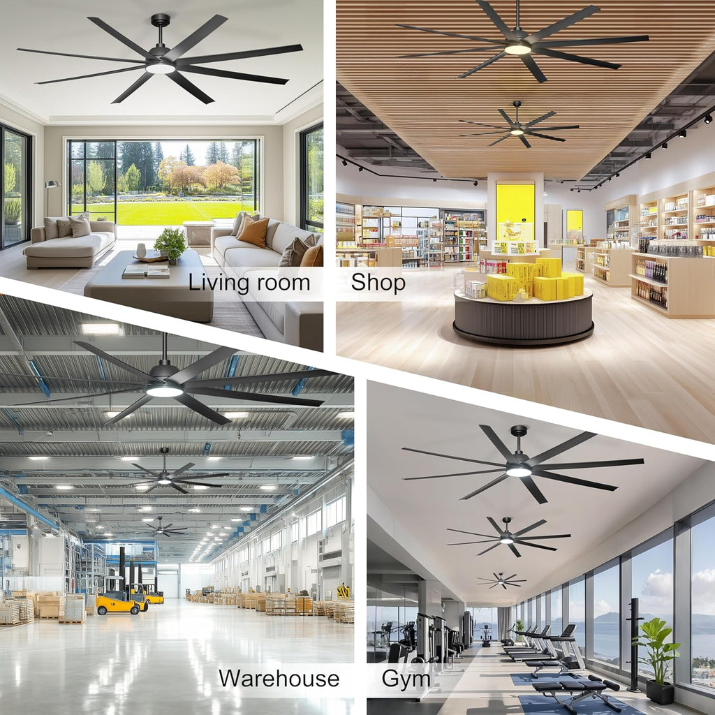 84'' Ceiling Fan with Lights - Remote & APP Control, Large Industrial DC Motor Fan for Covered Outdoor Patios, Warehouse, Shop, Garage, Black