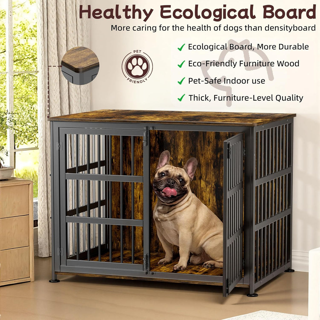 41'' Dog Crate Furniture Large Breed Dog Crate Dog Kennels for Inside Wooden Dog Crates End Table Heavy Duty Indoor Combination Cage for Medium to Large Dogs Walnut