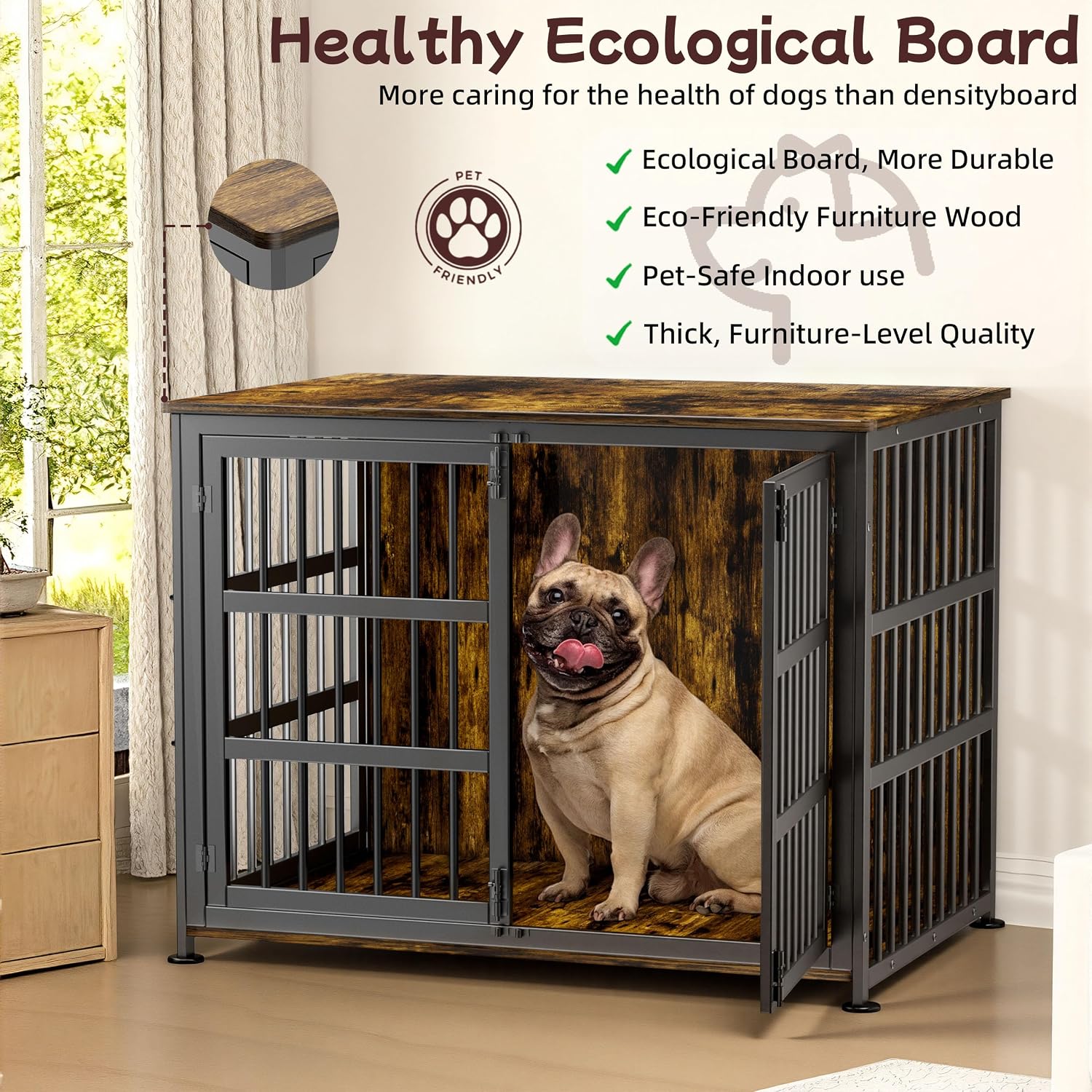 41'' Dog Crate Furniture Large Breed Dog Crate Dog Kennels for Inside Wooden Dog Crates End Table Heavy Duty Indoor Combination Cage for Medium to Large Dogs Walnut