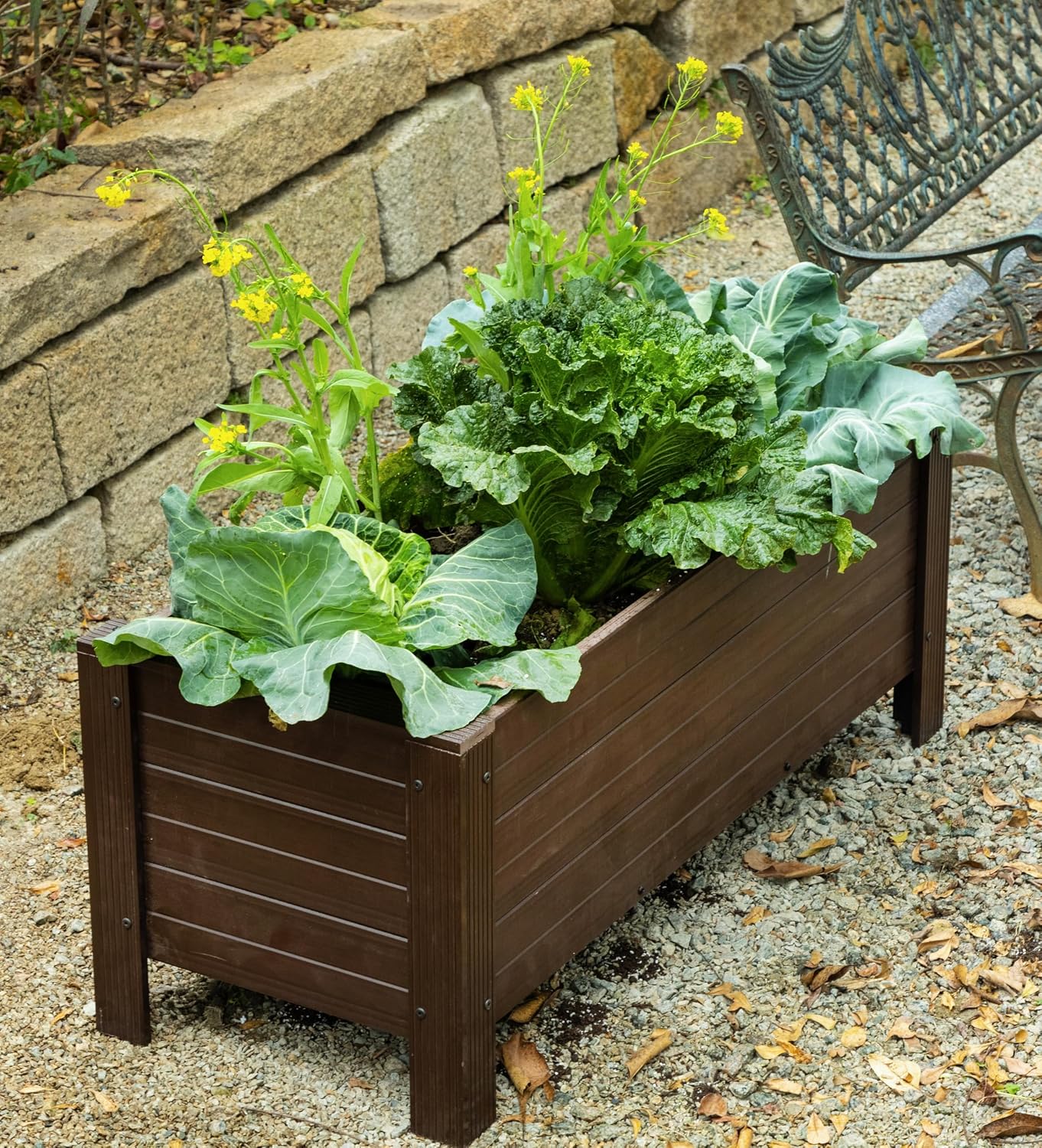 New Age Garden ECOFLEX 48' Rectangular Planter Box - Durable, Non-Toxic Wood Plastic Composite, Can Be Painted, Ideal for Flowers, Herbs, Vegetables - Deep Planting 17.5' Depth, Walnut