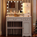 Lareth Vanity Desk with Lighted Mirror, 39.4 inch Vintage Makeup Table with Power Outlet, Bedroom Vanity Dressing Table with Adjustable Lights & 2 Drawers, Gifts for Teen Girls Women, White
