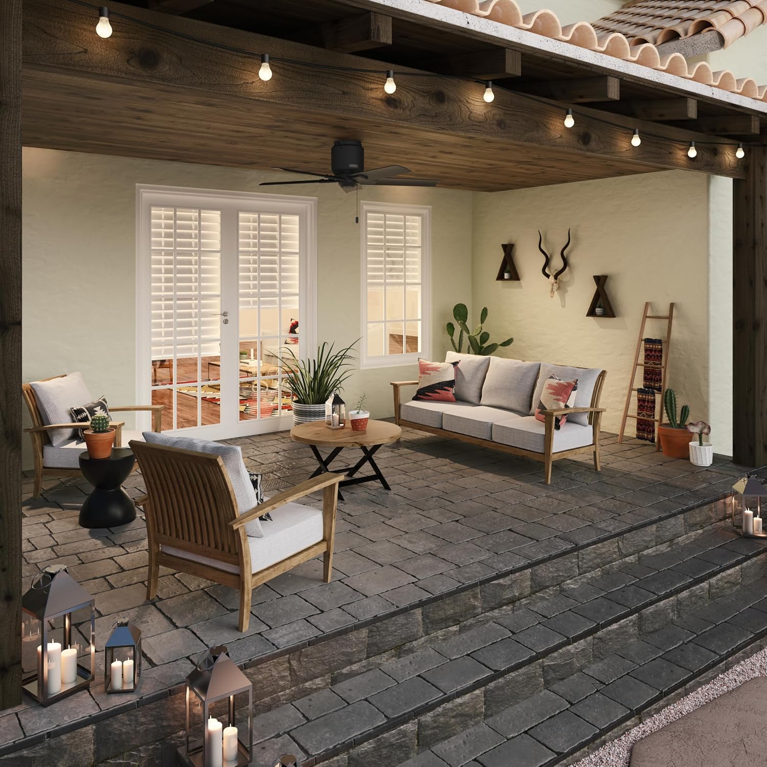 Hunter 44 inch Outdoor or Indoor Ceiling Fan No Light - Ceiling Fan without Light, For Patio, Porch, Garage, or Living Room, Low Profile Mount, 5 Blades, Pull Chain - Terrace Cove 51581, Matte Black