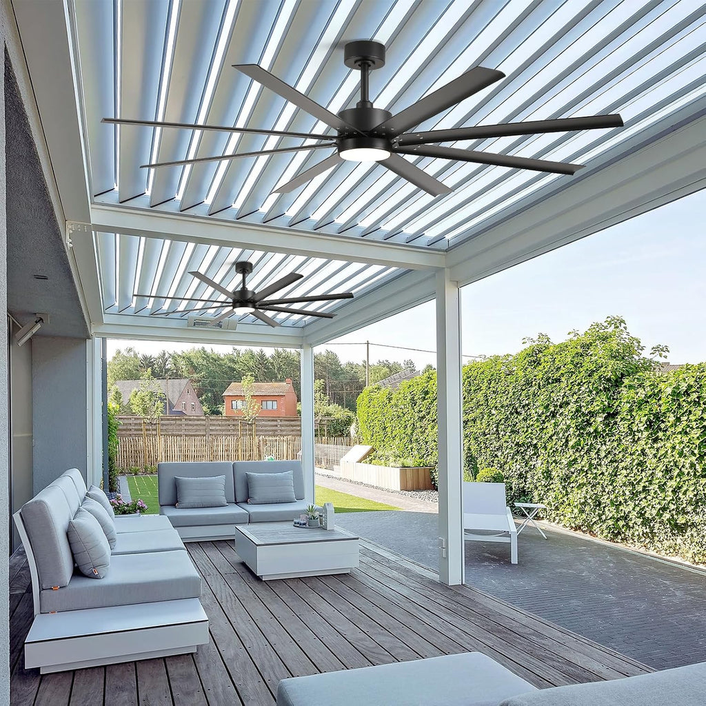 65 Inch Smart Outdoor Ceiling Fan with Light, Waterproof All Weather Wet Rated, Alexa/App/Remote Control, 8 Aluminum Blades, High CFM Quiet DC Motor, for Patio Porch Gazebo, Modern Black Industrial