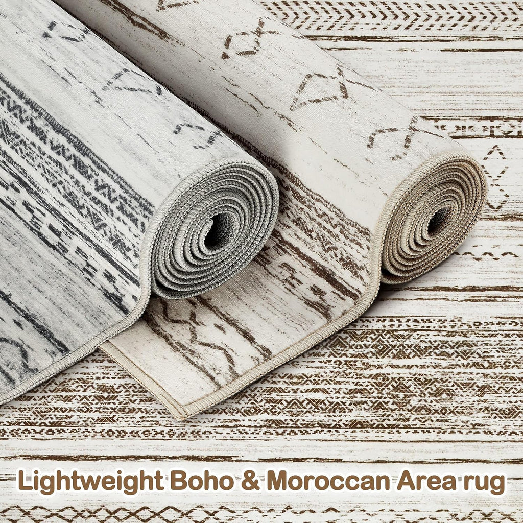 Tortania Area Rug Living Room Rugs - 10x14 Washable Large Soft Neutral Boho Moroccan Bohemian Farmhouse Rug Indoor Floor Carpet for Bedroom Under Dining Table Home Office Decor - Cream Brown