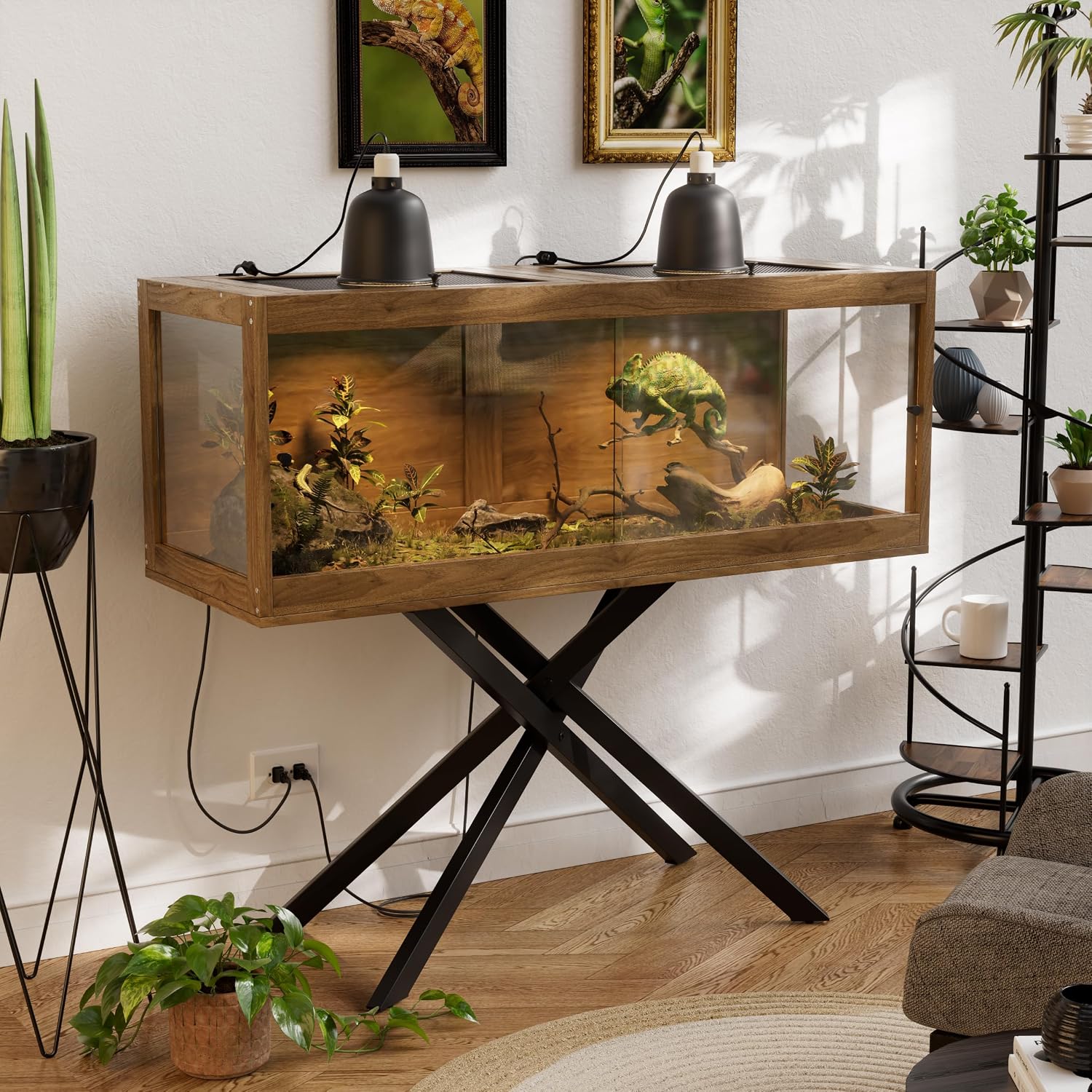 PAKASEPT 80 Gallons Bearded Dragon Tank with Leg Stand,Tempered Glass Reptile Enclosure with Metal Mesh Top,Snake/Lizard Tank for Chameleon,Tortoise,Hecko,Brown