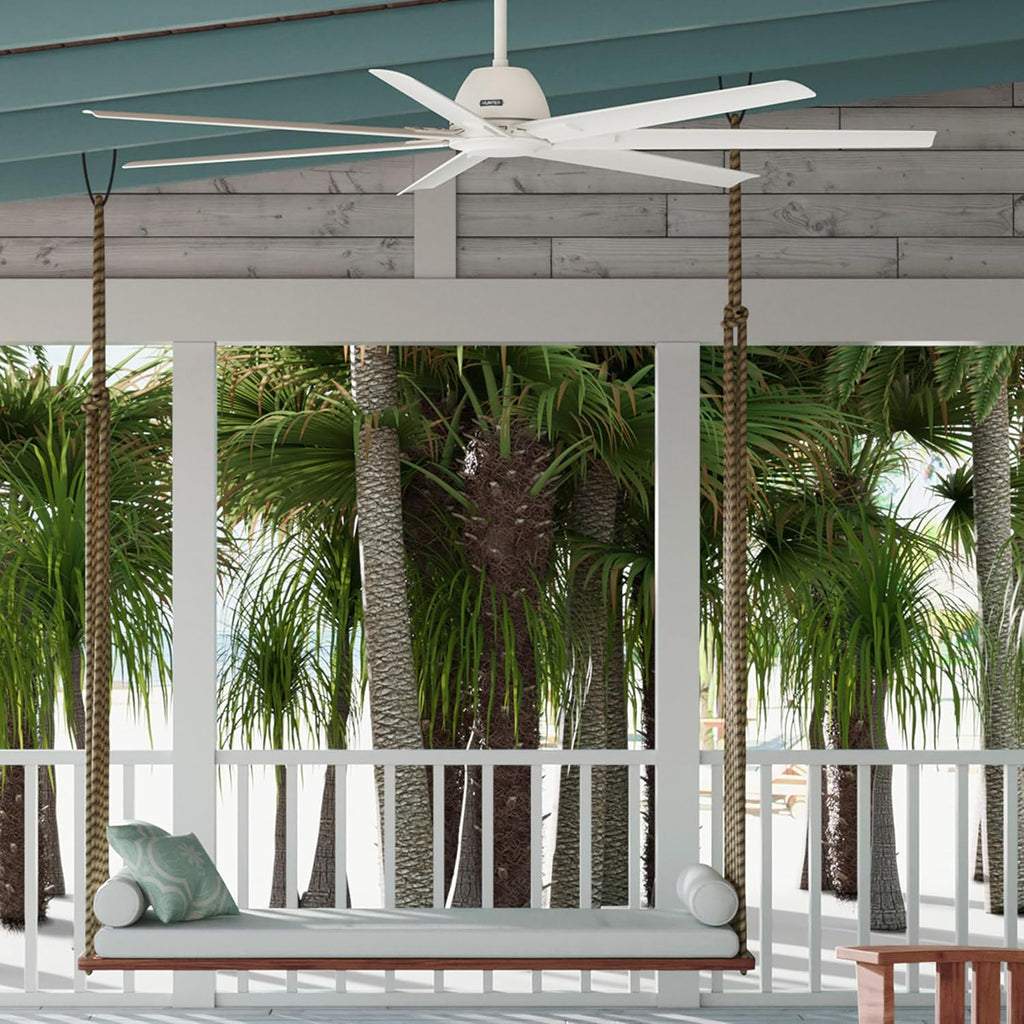 Hunter 72' Downtown Indoor/Outdoor Ceiling Fan, Wall Control, Matte White | ENERGY STAR fan is 64% more efficient, with SureSpeed high-velocity airflow for great rooms, lofts, or covered porches.