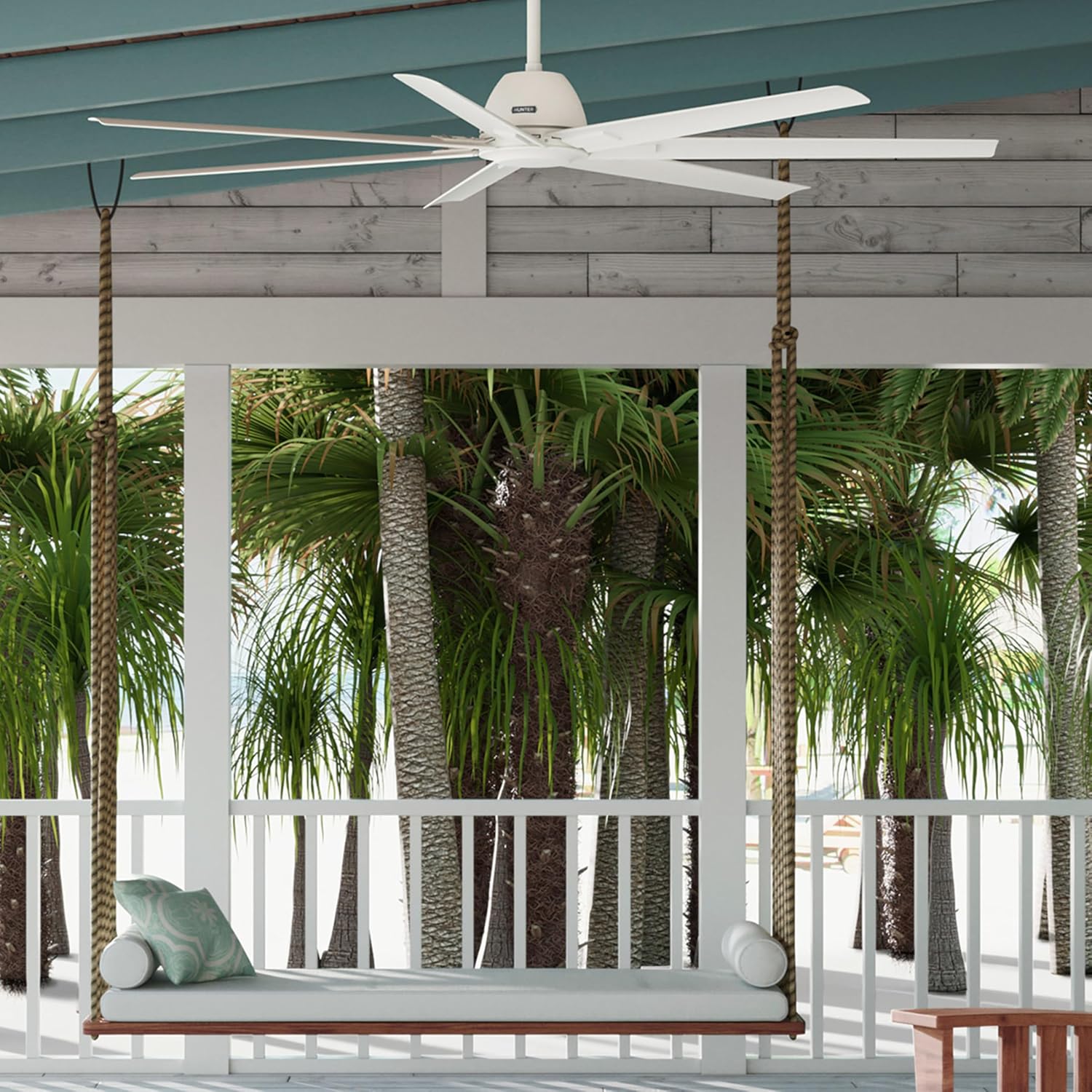Hunter 72' Downtown Indoor/Outdoor Ceiling Fan, Wall Control, Matte White | ENERGY STAR fan is 64% more efficient, with SureSpeed high-velocity airflow for great rooms, lofts, or covered porches.