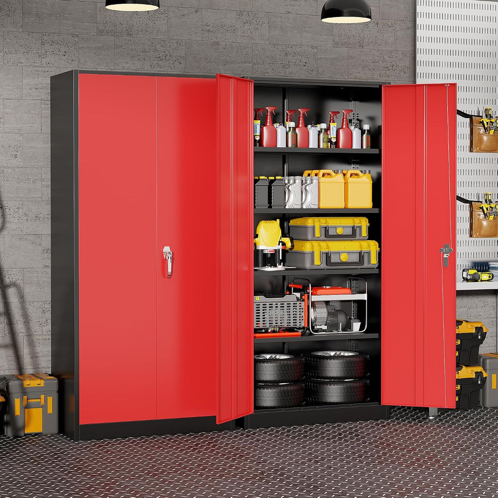 Bonusall 72' Metal Garage Storage Cabinet， Heavy-Duty Steel Cabinet with 2 Locking Doors & 5 Adjustable Shelves for Home