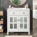 30' Bathroom Vanity with Sink, Bathroom Sink with Cabinet, Adjustable Interior Shelf, Convenient Tip-Out Tray, Silver Metal Knobs, A Modern and Practical Choice for Guest Suites