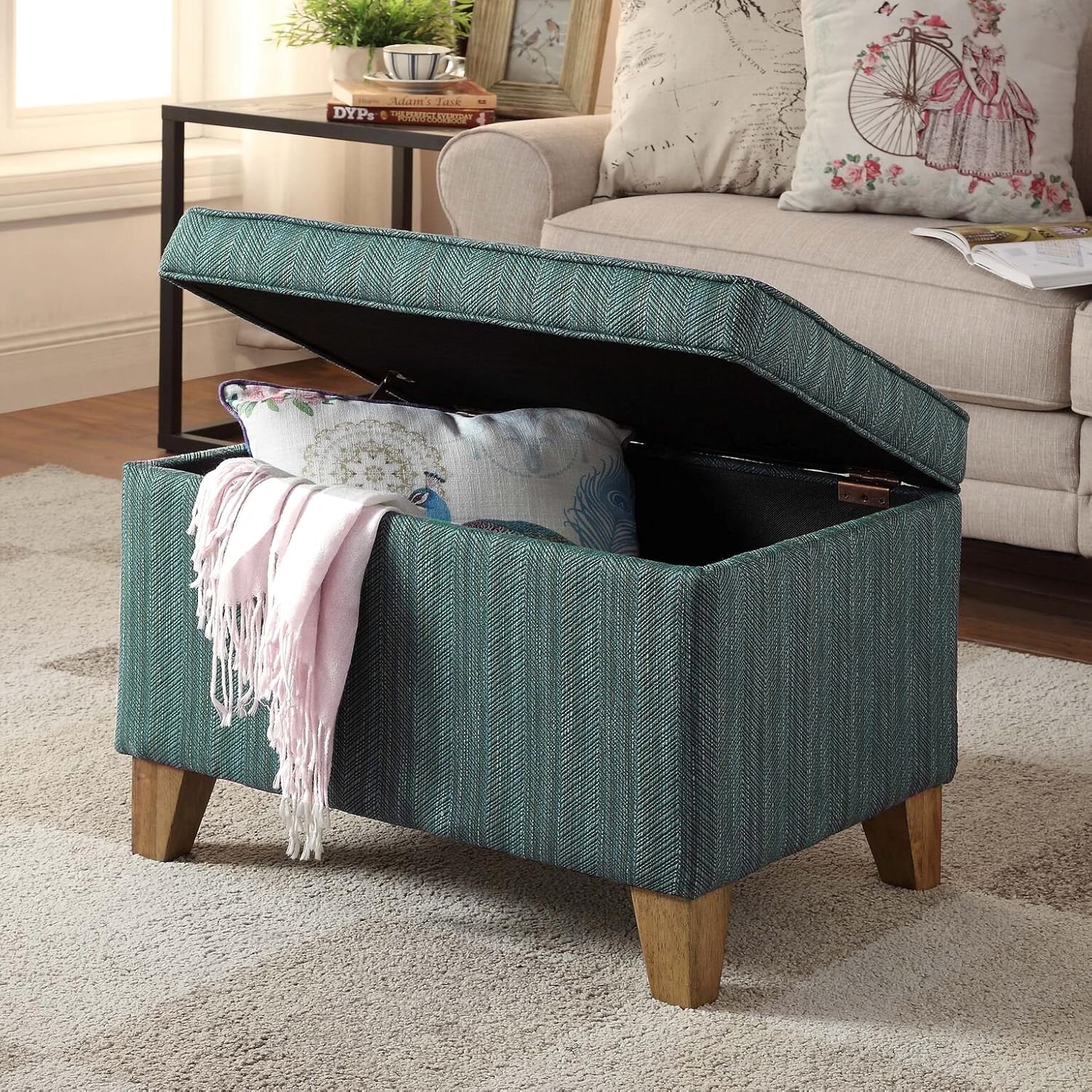 HomePop 24' Medium Square Storage Ottoman - Teal