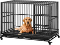 Yaheetech 48'' Dog Crate Extra Large Pet Crate XXL Indestructible Dog Crate W/2 Doors/Lockable Wheels/Removeable Trays for Indoor/Outdoor