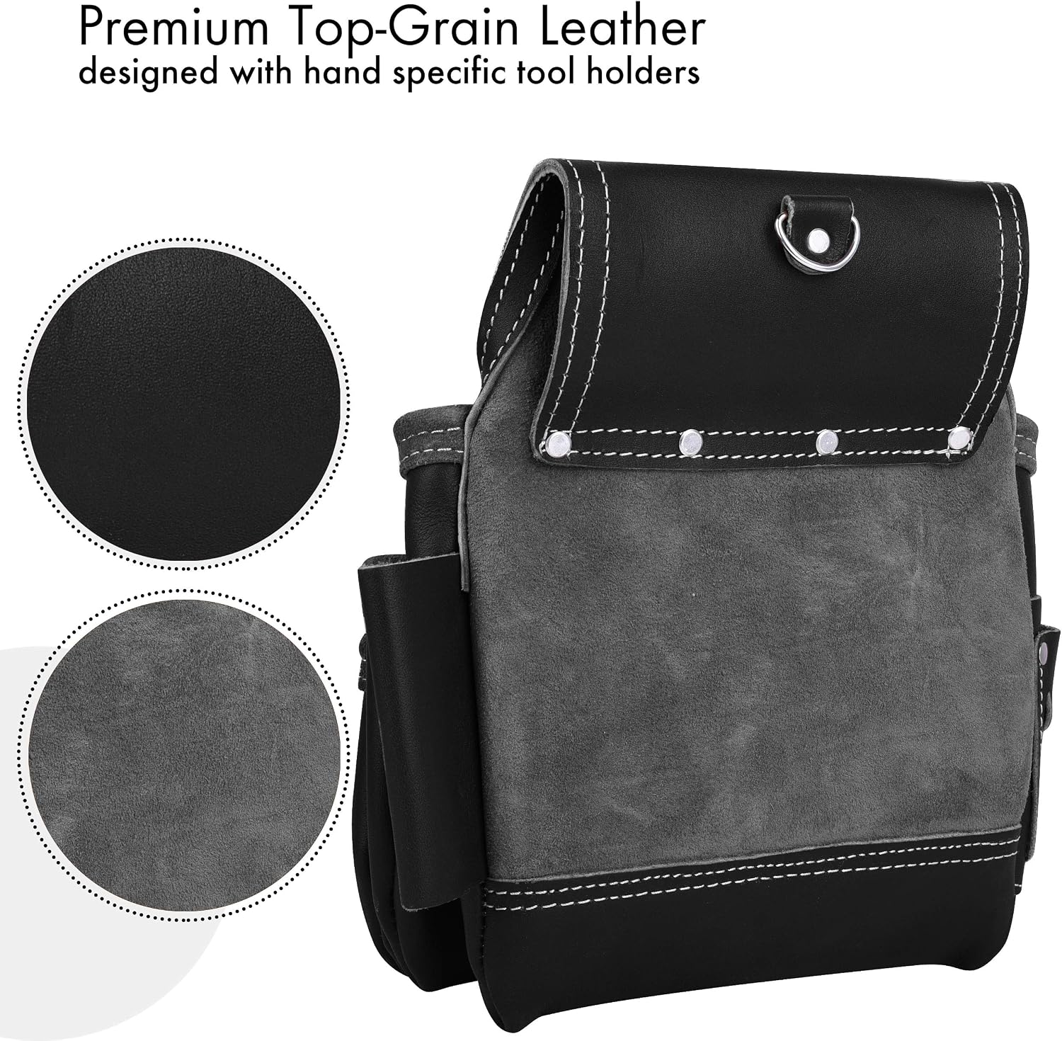 FUERI Full Grain Leather tool belts for men, Heavy-duty Carpenter Tool Rig organizer with 17 Pockets pouches, hammer holder, 4-Suspender loops, and a foam-padded belt for Framers, and Electricians