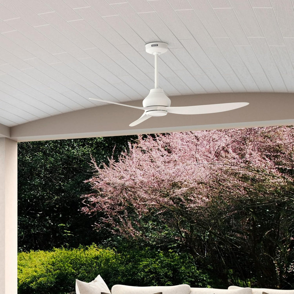 Hunter - Mazzini Indoor/Outdoor Ceiling Fan, Remote, 52-inch, Matte White, Casual-style, 6-speed DC Motor, Energy Star, 52830, for porches, patios, sunrooms, bathrooms