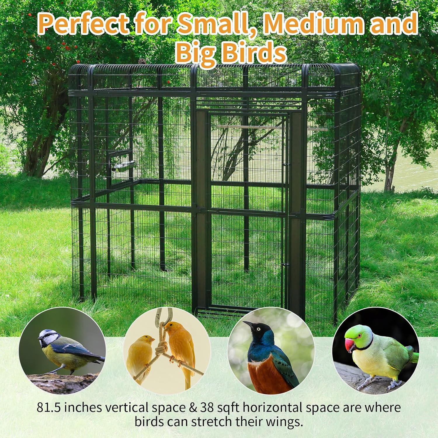 154' Heavy Duty Outdoor Walk-in Bird Cage - Carbon Crystal Board & Metal Aviary for Macaws, Budgies, Conures, Lovebirds & More - Spacious Flight Cage for Large & Small Birds