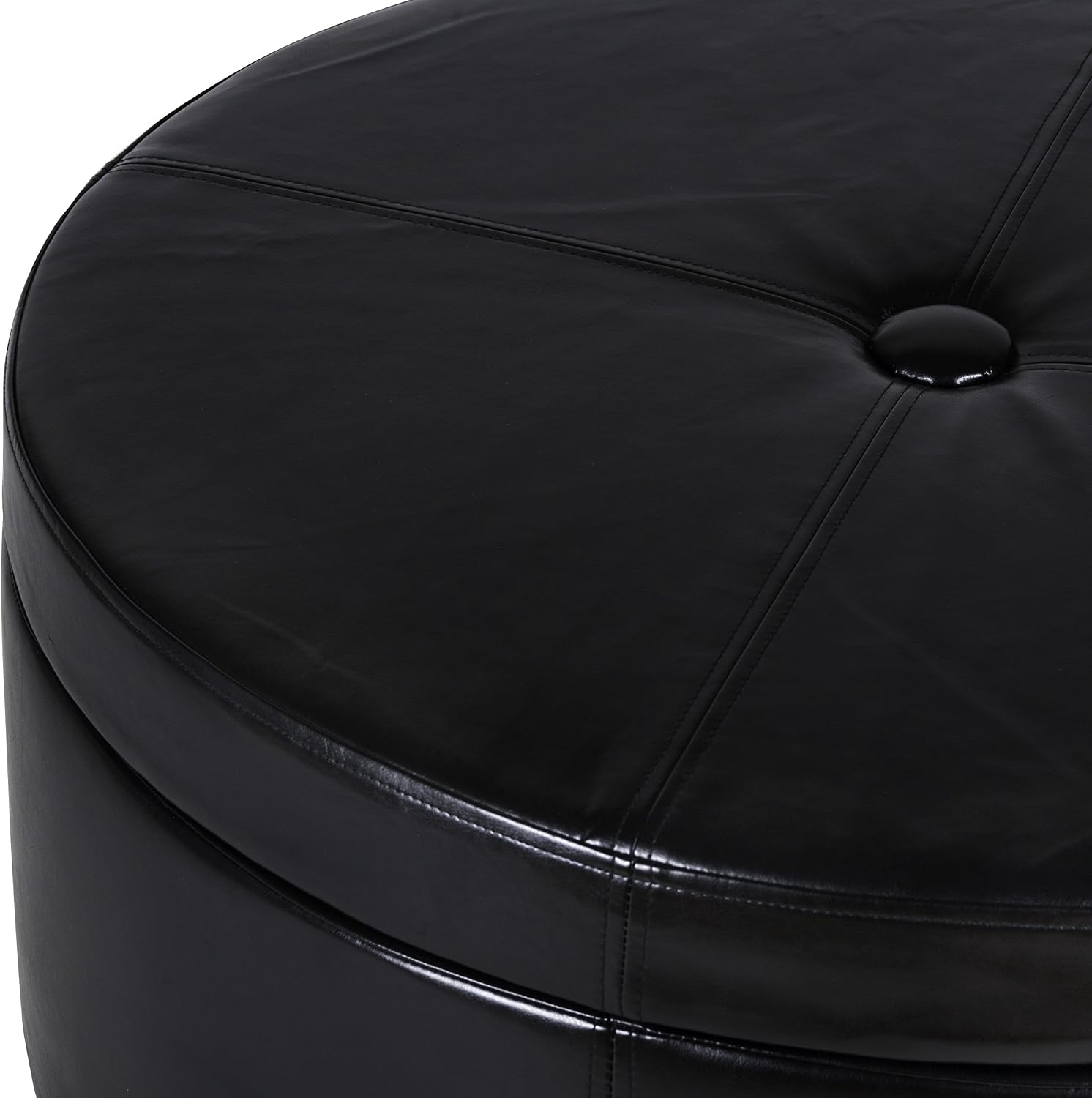 HomePop 32' Large Tufted Round Storage Ottoman - Black Faux Leather