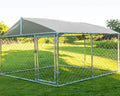 Large Outdoor Kennel, Heavy Duty With Water&UV-Resistant Proof, Galvanized Steel Pens Outside House for Dog Run, Playpen (90' L x 90' W x 63' H), Silver