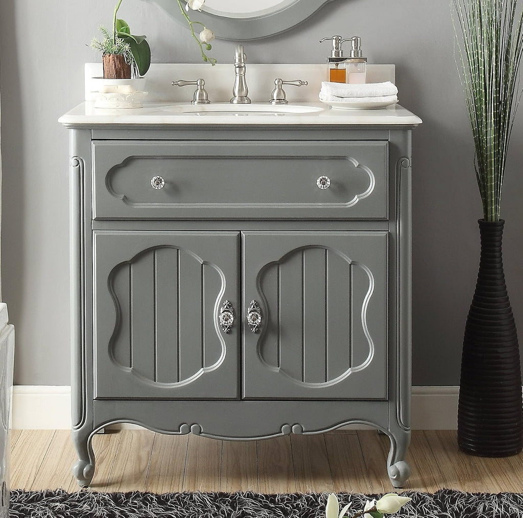 34' Knoxville Victorian Shabby Chic Gray Bathroom Vanity & Mirror GD-1533CK-MIR