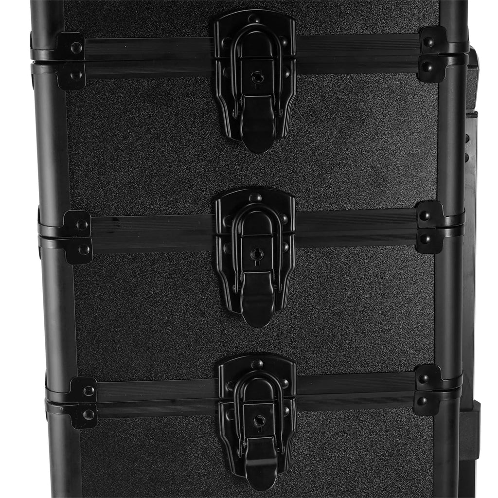 4 in 1 Rolling Makeup Train Case with Light & Mirror, Interchangeable Cosmetic Box, Cosmetology Caboodle Case on 360° Wheels, Beauty Storage Luggage(Black)