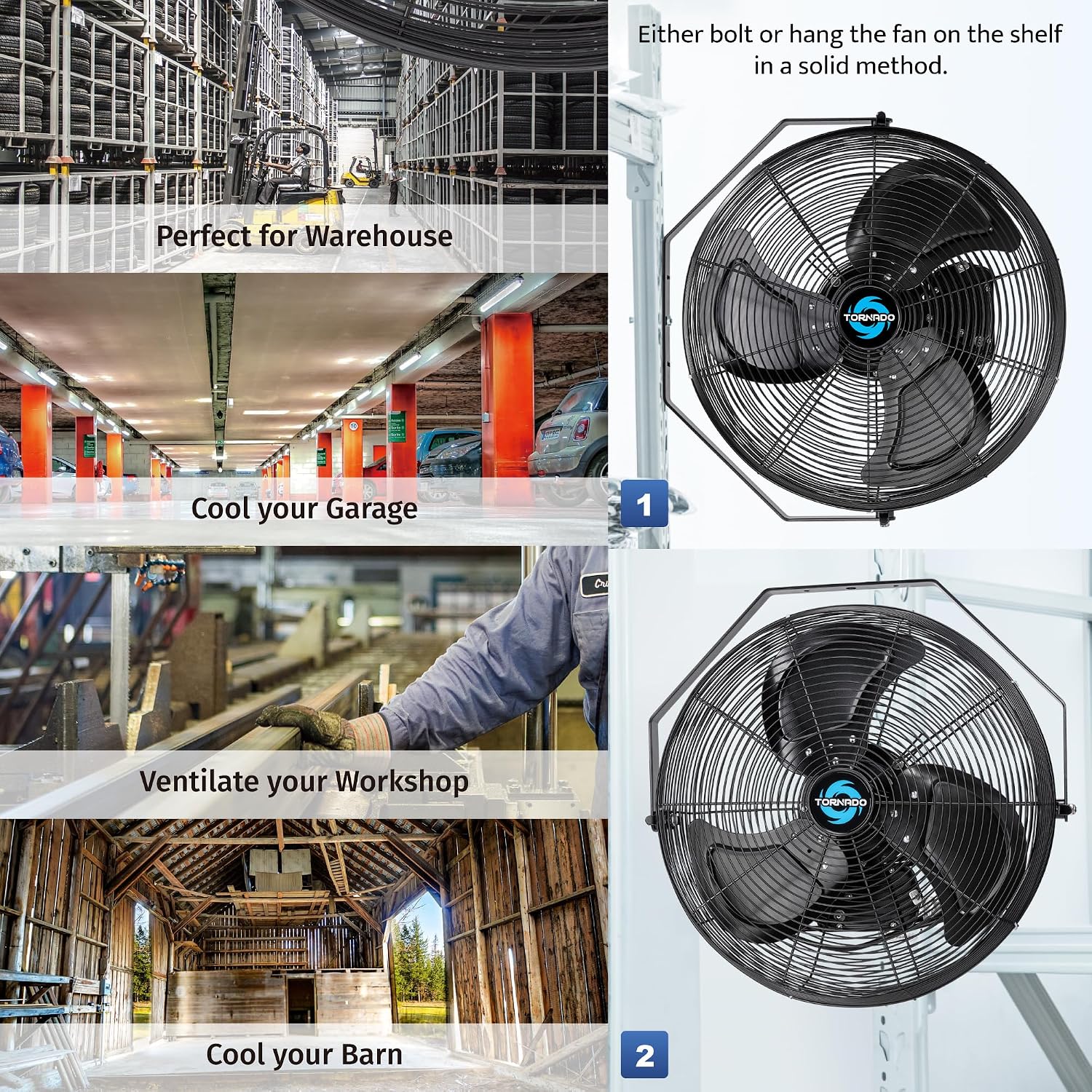 Tornado 20-Inch High Velocity Outdoor Wall Fan, IPX4 Water-Resistant, 3-Speed 4750 CFM, UL Safety Certified for Industrial, Commercial, Residential & Greenhouse Use