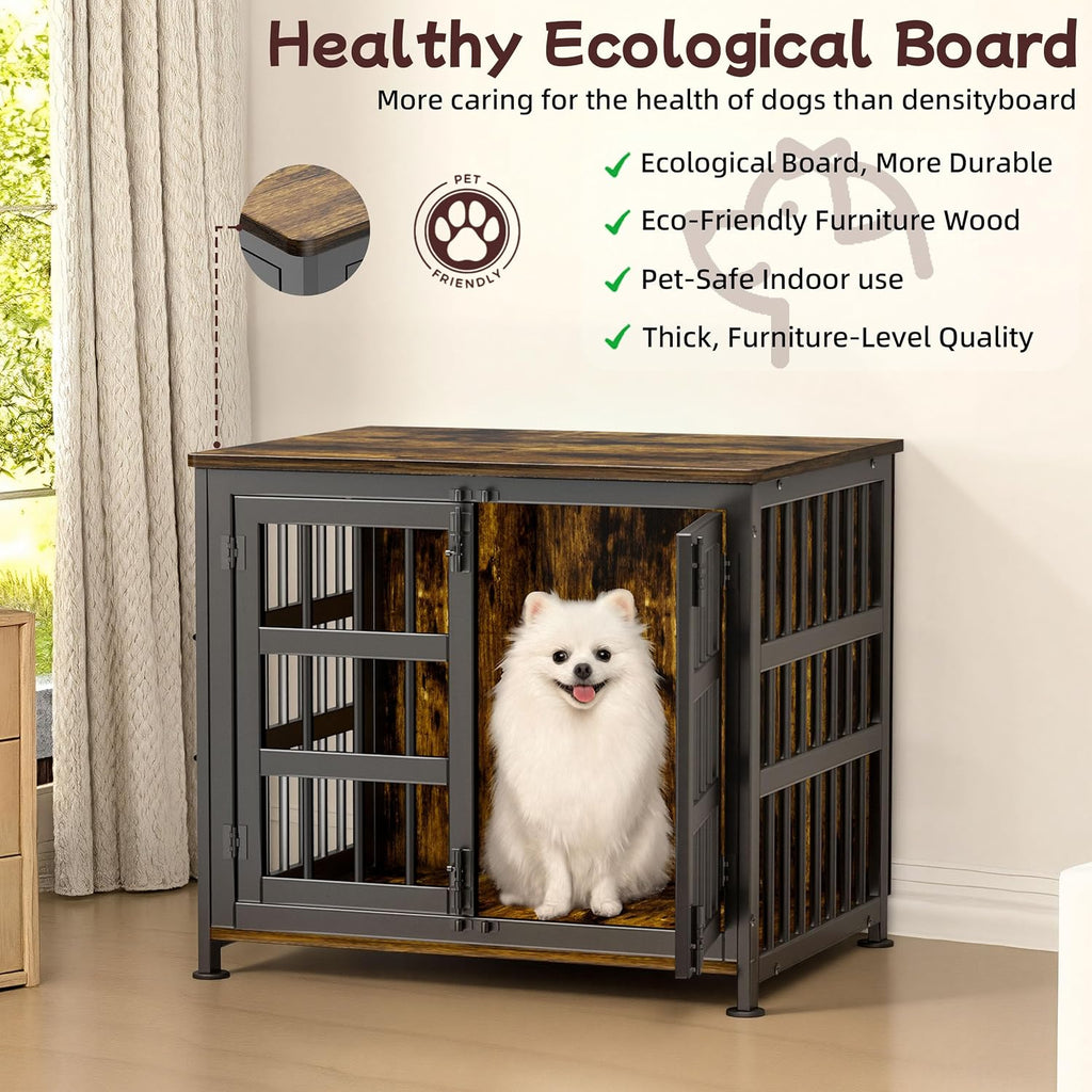 26'' Dog Crate Furniture Large Breed Dog Crate Dog Kennels for Inside Wooden Dog Crates End Table Heavy Duty Indoor Combination Cage for Medium to Large Dogs Walnut