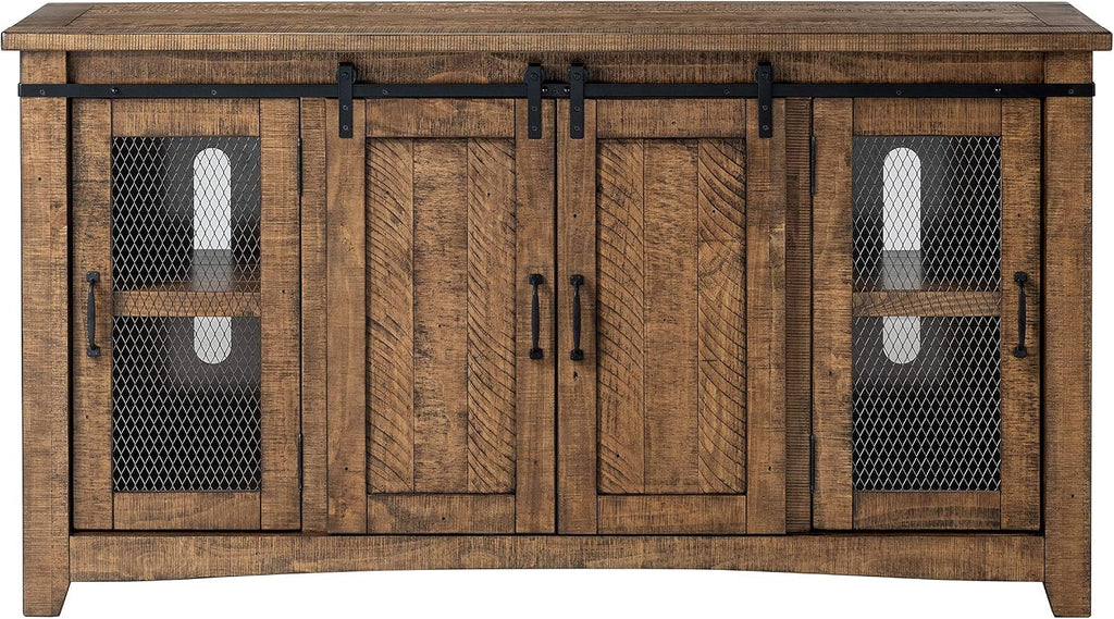 Martin Svensson Home 65' Solid Pine Wood Entertainment Center with Storage. Rustic TV Stand for TVs up to 70.' Sliding Doors, Adjustable Shelves & Cable Management – Natural Finish