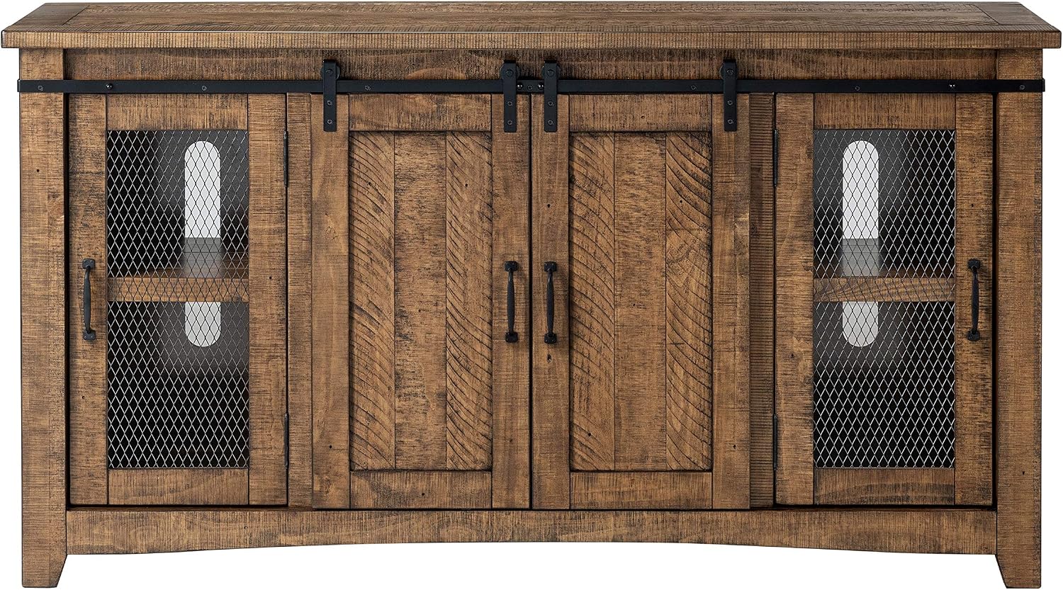 Martin Svensson Home 65' Solid Pine Wood Entertainment Center with Storage. Rustic TV Stand for TVs up to 70.' Sliding Doors, Adjustable Shelves & Cable Management – Natural Finish